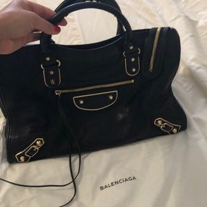 Balenciaga black leather city metallic edge bag